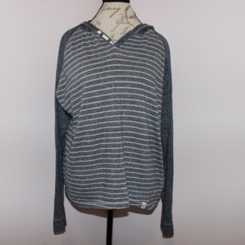 Anthropologie Paper Denim & Cloth Gray Stripe Hooded Pullover Size Large